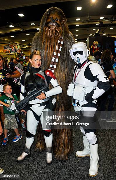 Cosplayers dressed as Storm Troopers and Chewbacca attend Comic-Con International 2016 at San Diego Convention Center on July 20, 2016 in San Diego,...