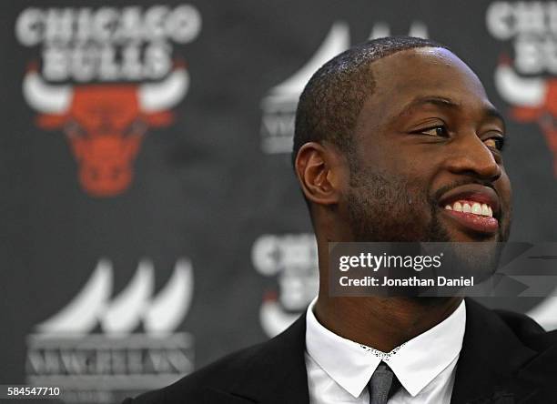 Dwyane Wade is introduced as a new member of the Chicago Bulls at the Advocate Center on July 29, 2016 in Chicago, Illinois.