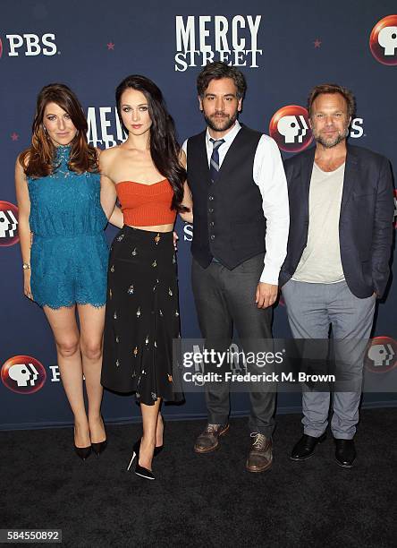 Actors Tara Summers, Hannah James, Josh Radnor and Norbert Leo Butz attend the 'Mercy Street Season 2' panel discussion at the PBS portion of the...