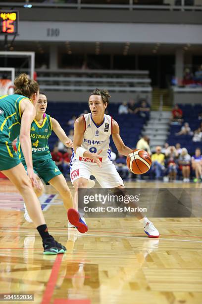 Celine Dumerc of France dribbles the ball against Australia on July 29, 2016 at the Webster Bank Arena in Bridgeport, Connecticut. NOTE TO USER: User...