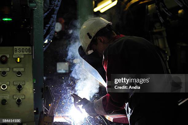 Metal sheet and steel coils in Arcelor Mittal factory in Mouzon : this industrial site is specialized in galvanization, aluminium cover for metal...