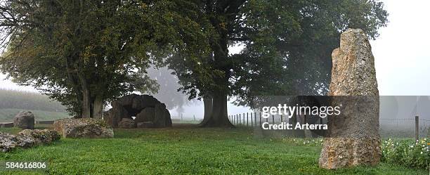 The Grand Dolmen de Weris in the mist, Belgian Ardennes, Belgium.