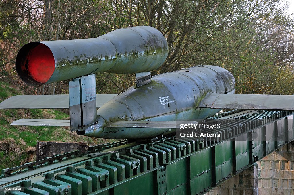 Launching ramp with flying bomb / doodlebug at the V1 launch site at ...