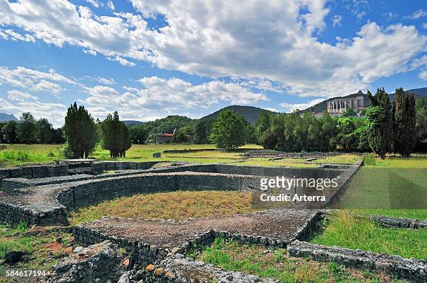 Archeological site showing Roman ruins at Saint-Bertrand-de-Comminges, Pyrenees, France.