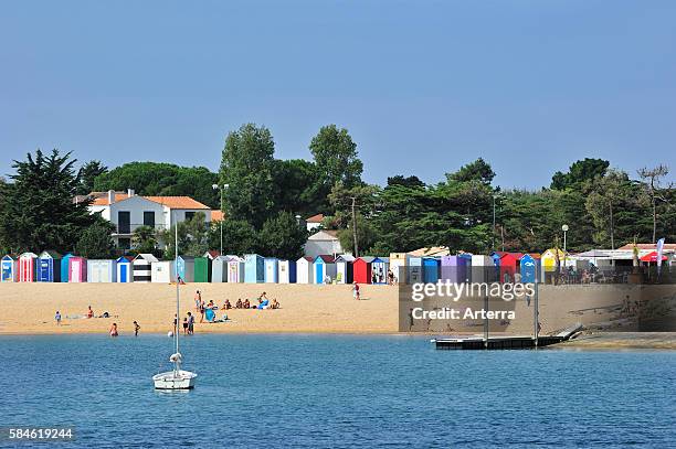 Colourful beach cabins at Saint-Denis-d'Oleron on the island Ile d'Oleron, Charente-Maritime, France.