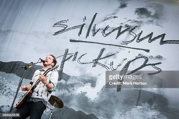 Brian Aubert performs with Silversun Pickups on Day 1 of the Osheaga Music and Art Festival at Parc Jean-Drapeau on July 29, 2016 in Montreal, Canada.