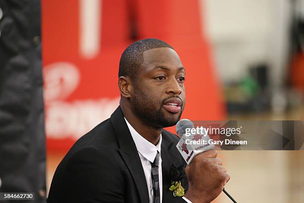 Dwyane Wade of the Chicago Bulls is introduced at a press conference on July 29, 2016 at the Advocate Center in Chicago, Illinois. NOTE TO USER: User...