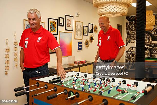 Former Liverpool players Ian Rush and Gary McAllister take a tour of Ronald McDonald House as part of the Liverpool FC pre-season tour on July 29,...