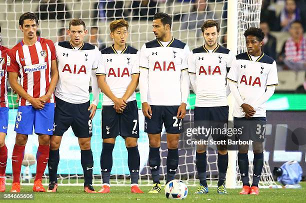 Vincent Janssen, Son Heung-min, Nacer Chadli, Ryan Mason and Kyle Walker-Peters of Tottenham Hotspur form a wall during 2016 International Champions...