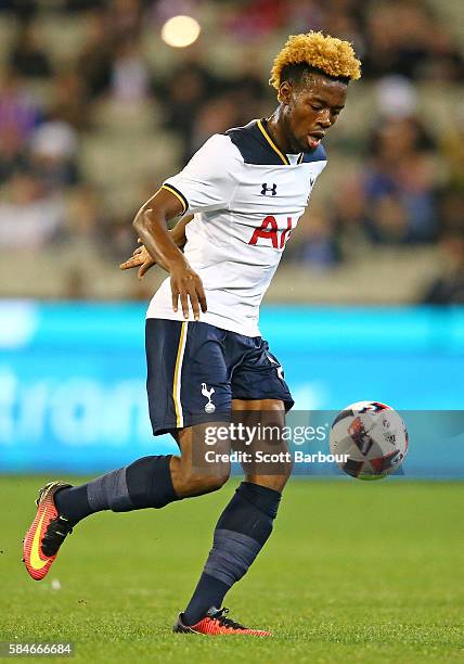 Josh Onomah of Tottenham Hotspur controls the ball during 2016 International Champions Cup Australia match between Tottenham Hotspur and Atletico de...