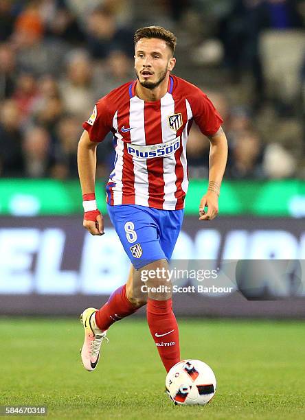 Saul Niguez of Atletico de Madrid competes for the ball during 2016 International Champions Cup Australia match between Tottenham Hotspur and...