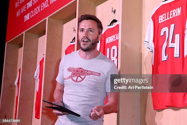 Commentator Nigel Mitchell attends PUMA and Arsenal Football Club 2016/17 AFC Away & Third Kit reveal event on July 29, 2016 in Culver City,...