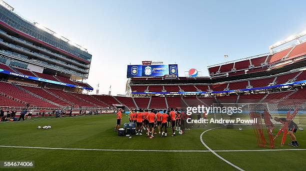 General View during a training session as Jurgen Klopp talks with his team at Levi's Stadium on July 29, 2016 in Santa Clara, California.