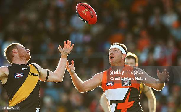 Steve Johnson of the Giants in action during the round 19 AFL match between the Greater Western Sydney Giants and the Richmond Tigers at Star Track...