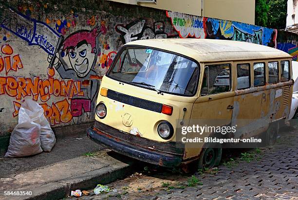 Favela Santa Marta, Rio de Janeiro, Brazil, old VW bus car.