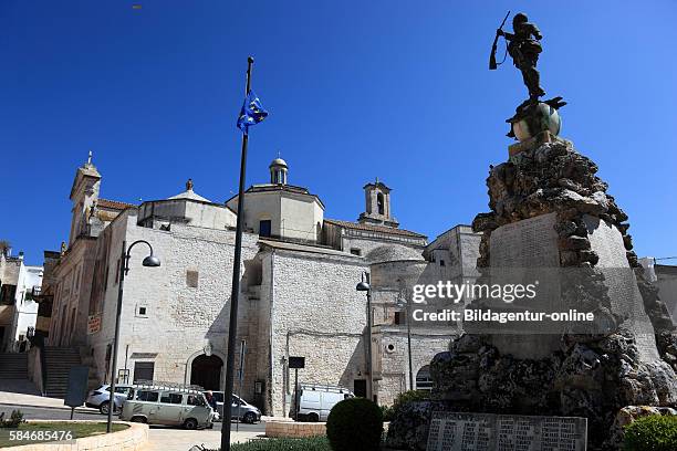 Cisternino, war memorial and church Matrice San Nicola, Puglia, Italy.