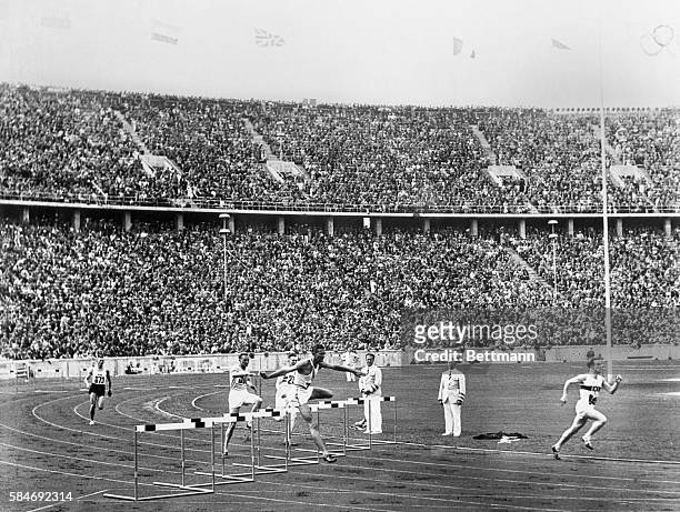 Glenn Hardin, of the United States is shown clearing the last hurdle in a heat of the 400-meter hurdles at the Olympic Games. When this picture was...