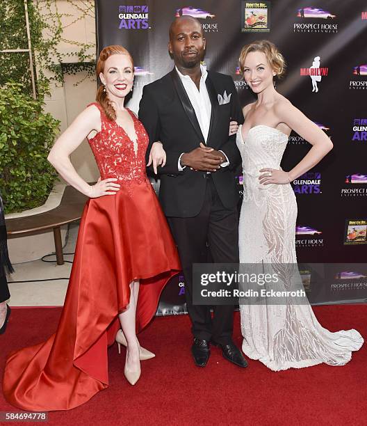 Actress Kelley Dorne, director/writer Tegan Summer, and actress Kelley Jakle attend premiere of the new musical "MARILYN!" at Alex Theatre on July...