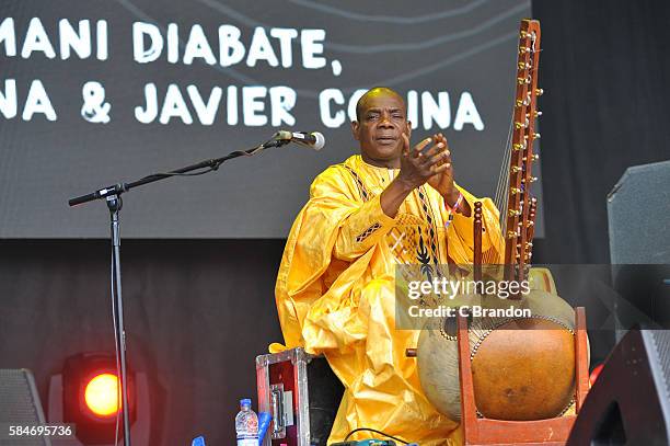 Toumani Diabate performs Songhai on the Open Air Stage during Day 3 of the Womad Festival stage at Charlton Park on July 30, 2016 in Wiltshire,...