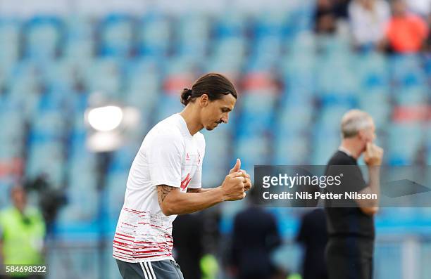Zlatan Ibrahimovic of Manchester United during the pre-season Friendly between Manchester United and Galatasaray at Ullevi on July 30, 2016 in...