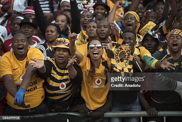Fans of Kaizer Chiefs F.C. Support their team during Ekstein Hendrick Kaizer Chiefs F.C during 2016 Carling Black Label Cup between Kaizer Chiefs...