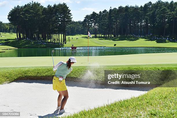 So-Young Kim of South Korea hits from a bunker on the 18th hole during the second round of the Daito Kentaku Eheyanet Ladies 2016 at the Narusawa...