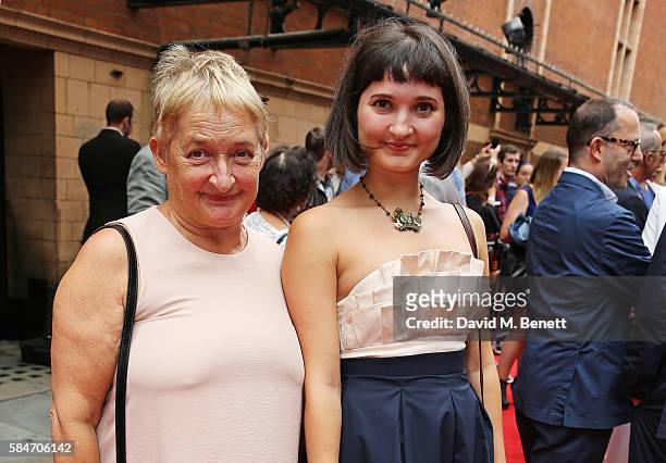 Janine Duvitski and Ruby Bentall attend the press preview of "Harry Potter & The Cursed Child" at The Palace Theatre on July 30, 2016 in London,...