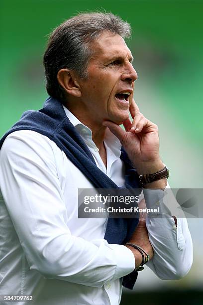 Head coach Claude Puel of Southampton shouts during the friendly match between FC Groningen an FC Southampton at Euroborg Stadium on July 30, 2016 in...