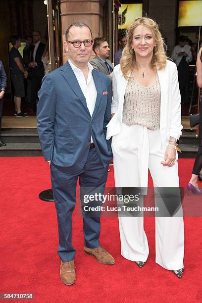 Sir Colin Callender and Sonia Friedman attend the press preview of "Harry Potter & The Cursed Child" at Palace Theatre on July 30, 2016 in London,...