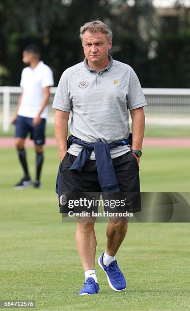 Montpellier manager Frederic Hantz the pre-season friendly match between Sunderland AFC and Montpellier HSC at Stade Jacques Forestier on July 30,...