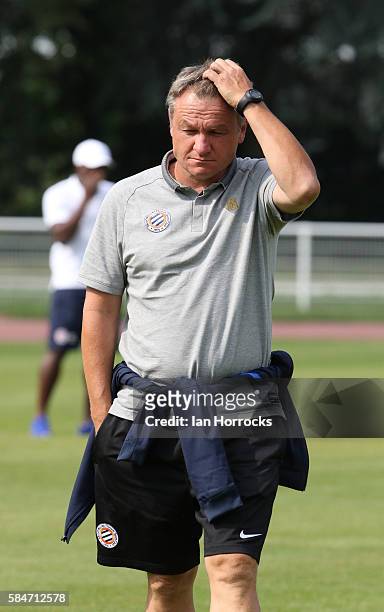 Montpellier manager Frederic Hantz the pre-season friendly match between Sunderland AFC and Montpellier HSC at Stade Jacques Forestier on July 30,...