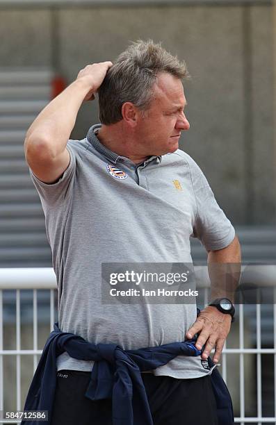 Montpellier manager Frederic Hantz the pre-season friendly match between Sunderland AFC and Montpellier HSC at Stade Jacques Forestier on July 30,...