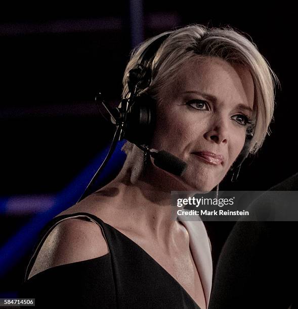 View of televison journalist Megyn Kelly, of the Fox Network, as she reports from the Republican National Convention , Cleveland, Ohio, July 21, 2016.