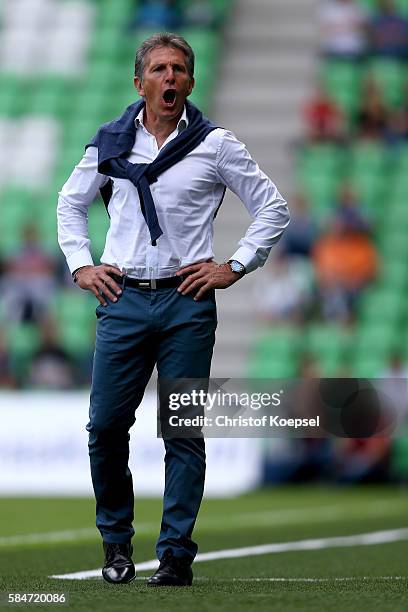 Head coach Claude Puel of Southampton shouts during the friendly match between FC Groningen an FC Southampton at Euroborg Stadium on July 30, 2016 in...