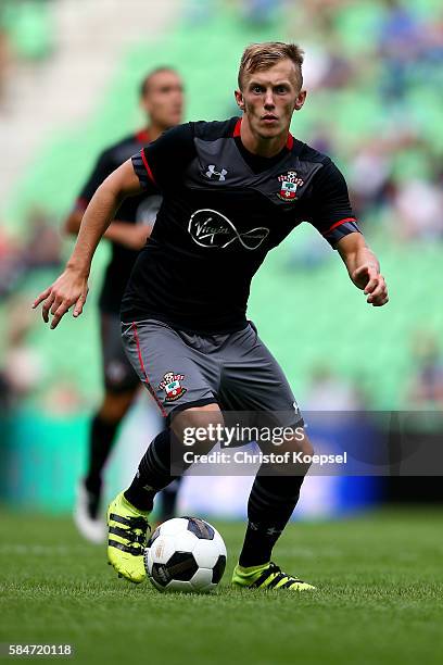 James Ward-Prowse of Southampton runs with the ball during the friendly match between FC Groningen an FC Southampton at Euroborg Stadium on July 30,...