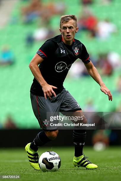 James Ward-Prowse of Southampton runs with the ball during the friendly match between FC Groningen an FC Southampton at Euroborg Stadium on July 30,...