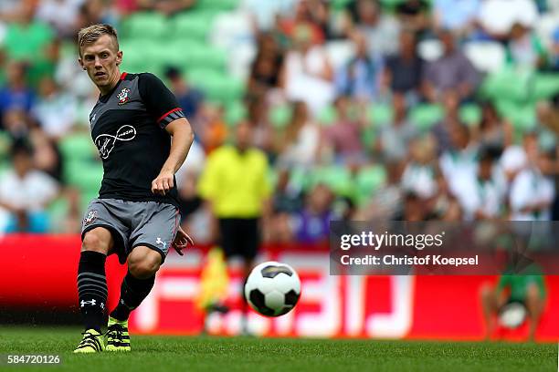 James Ward-Prowse of Southampton runs with the ball during the friendly match between FC Groningen an FC Southampton at Euroborg Stadium on July 30,...