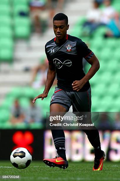 Yan Valery of Southampton runs with the ball during the friendly match between FC Groningen an FC Southampton at Euroborg Stadium on July 30, 2016 in...