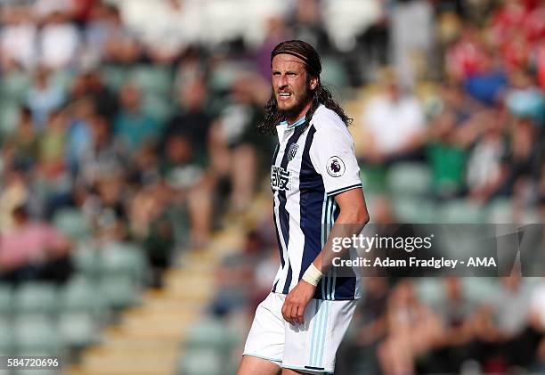 Jonas Olsson of West Bromwich Albion during the Pre-Season Friendly match between Plymouth Argyle and West Bromwich Albion at Home Park on July 30,...