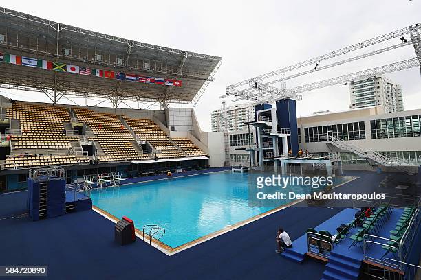 General view of the diving board and pool during the Olympics preview day - 6 in The Maria Lenk Aquatics Centre at the Barra Olympic Park on July 30,...