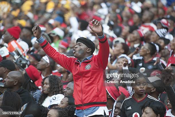 Fans of Orlando Pirates support their team during Ekstein Hendrick Kaizer Chiefs F.C during 2016 Carling Black Label Cup between Kaizer Chiefs F.C....