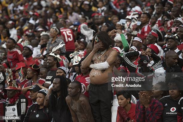 Fans of Orlando Pirates are seen during 2016 Carling Black Label Cup between Kaizer Chiefs F.C. And Orlando Pirates at FNB Stadium in Johannesburg,...