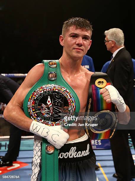 Luke Campbell poses after victory against Argenis Mendez in their Vacant WBC Silver Lightweight Championship fight at First Direct Arena on July 30,...