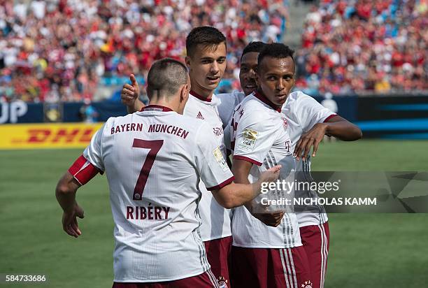 Bayern Munich's Julian Green celebrates with teammates after scoring his first goal against Inter Milan during an International Champions Cup match...