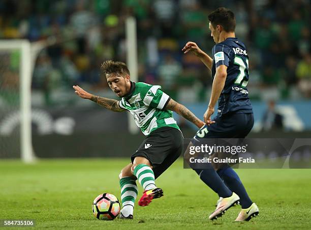 Sporting CP's forward Iuri Medeiros with Wolfsburg's forward Josip Brekalo in action during the Pre Season Friendly match between Sporting CP and...