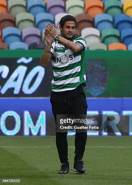 Sporting CP's new signing Marcelo Meli from Argentina before the start of the Pre Season Friendly match between Sporting CP and Wolfsburg at Estadio...