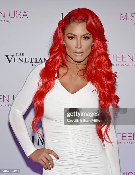 Professional wrestler and pageant judge Eva Marie attends the 2016 Miss Teen USA Competition at The Venetian Las Vegas on July 30, 2016 in Las Vegas,...