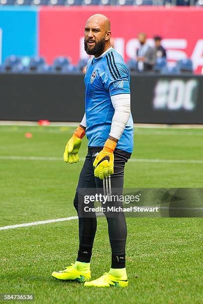 Goalkeeper Tim Howard of Colorado Rapids during warmups before the match vs New York City FC at Yankee Stadium on July 30, 2016 in New York City. New...