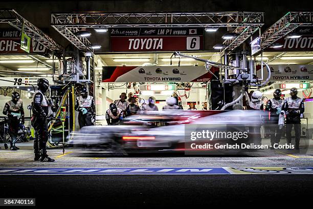 Toyota Gazoo Racing , #6 Toyota TS050 Hybrid with Drivers Stephane Sarrazin , Michal Conway and Kamui Kobayashi in the pit lane during the 84th...
