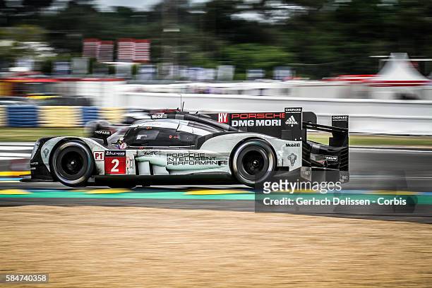 Porsche Team , #2 Porsche 919 Hybrid with Drivers Romain Dumas , Mark Lieb and Neel Jani during the 84th running of the Le Mans 24 Hours on June 19,...